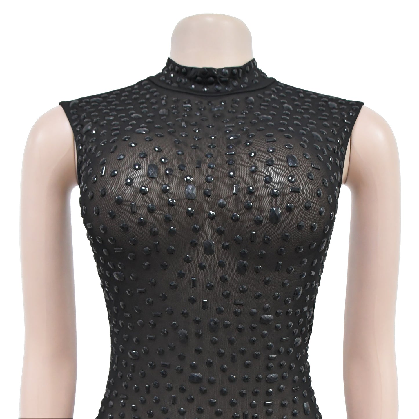 Cocktail Dress Diamonds Hot Rhinestones O-neck Women Sleeveless Bodycon Maxi Dress