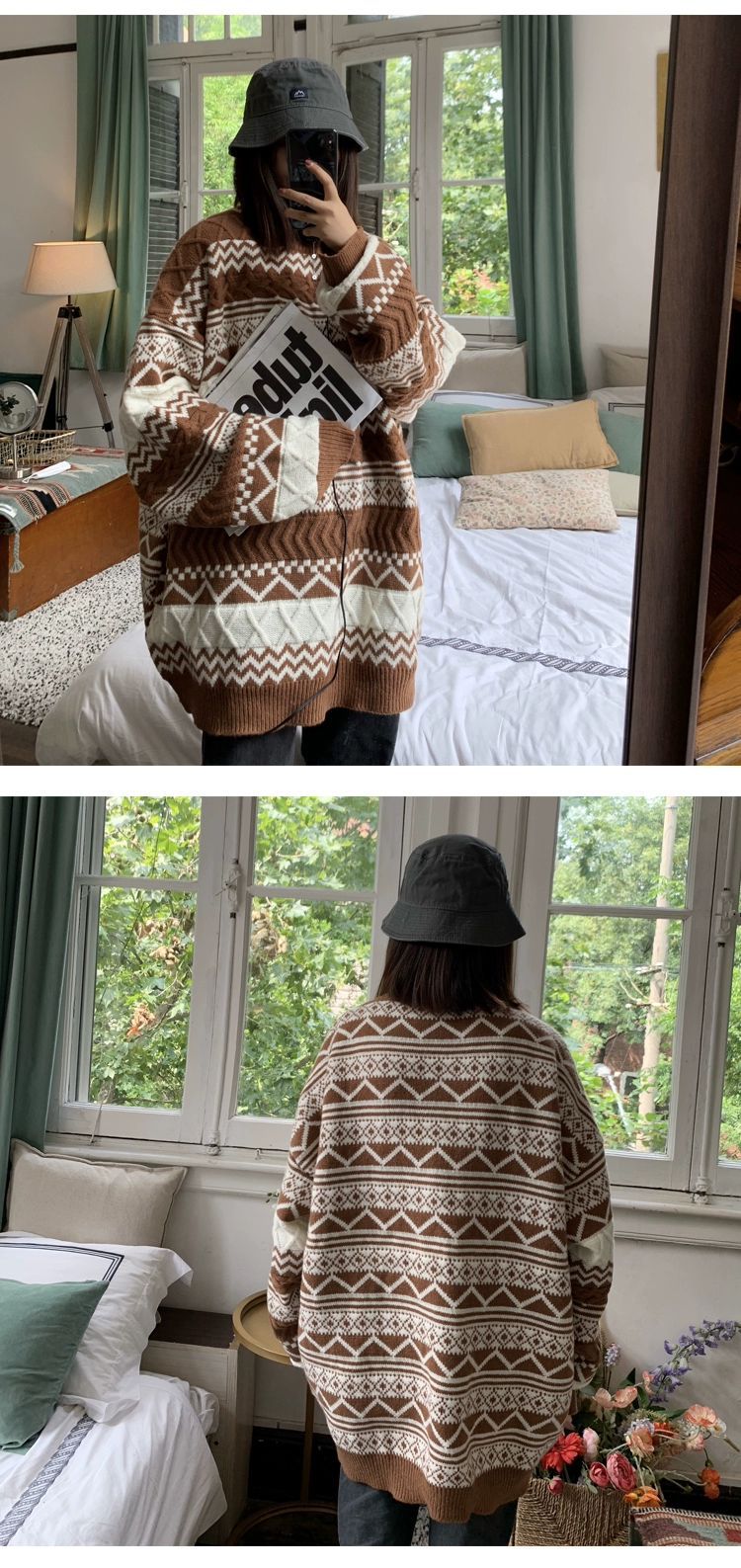 Unisex Retro Thickened Vintage Christmas Sweater Couple Matching Winter Clothes Ugly Sweater