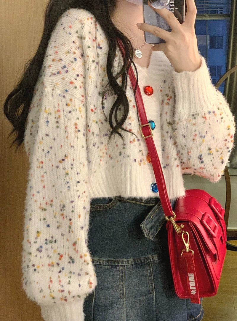 V-neck Sweater Casual Multi Color Button Sweater