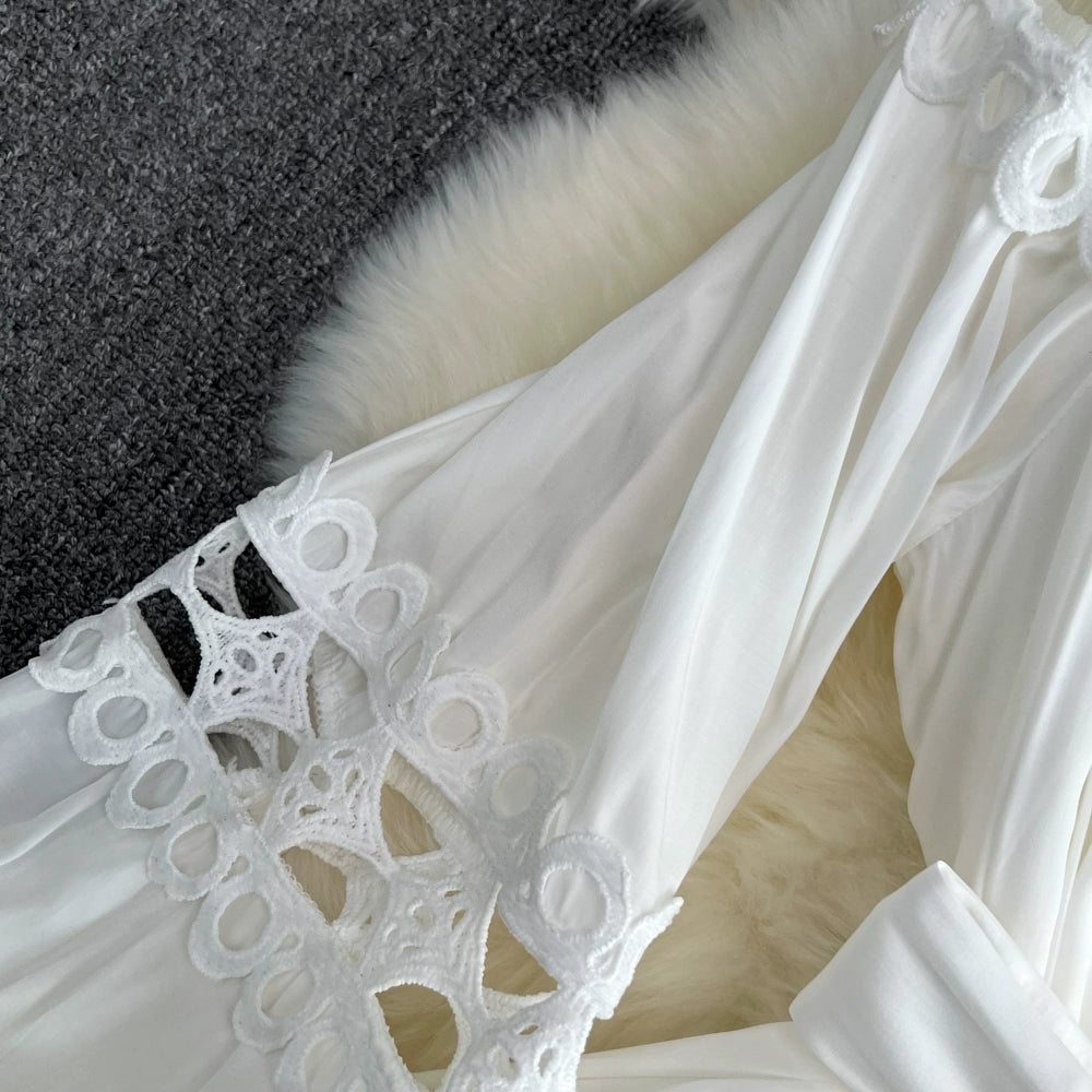 Retro Lantern Long Sleeve Single Breasted Elegance Dress