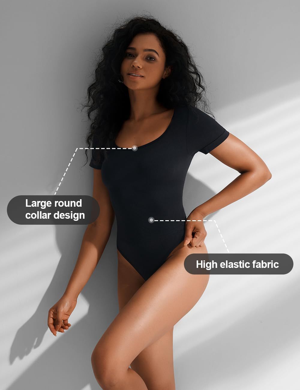Women Bodysuit Shapewear Seamless Short Sleeve Thong Tummy Control Sculpting Body Shaper