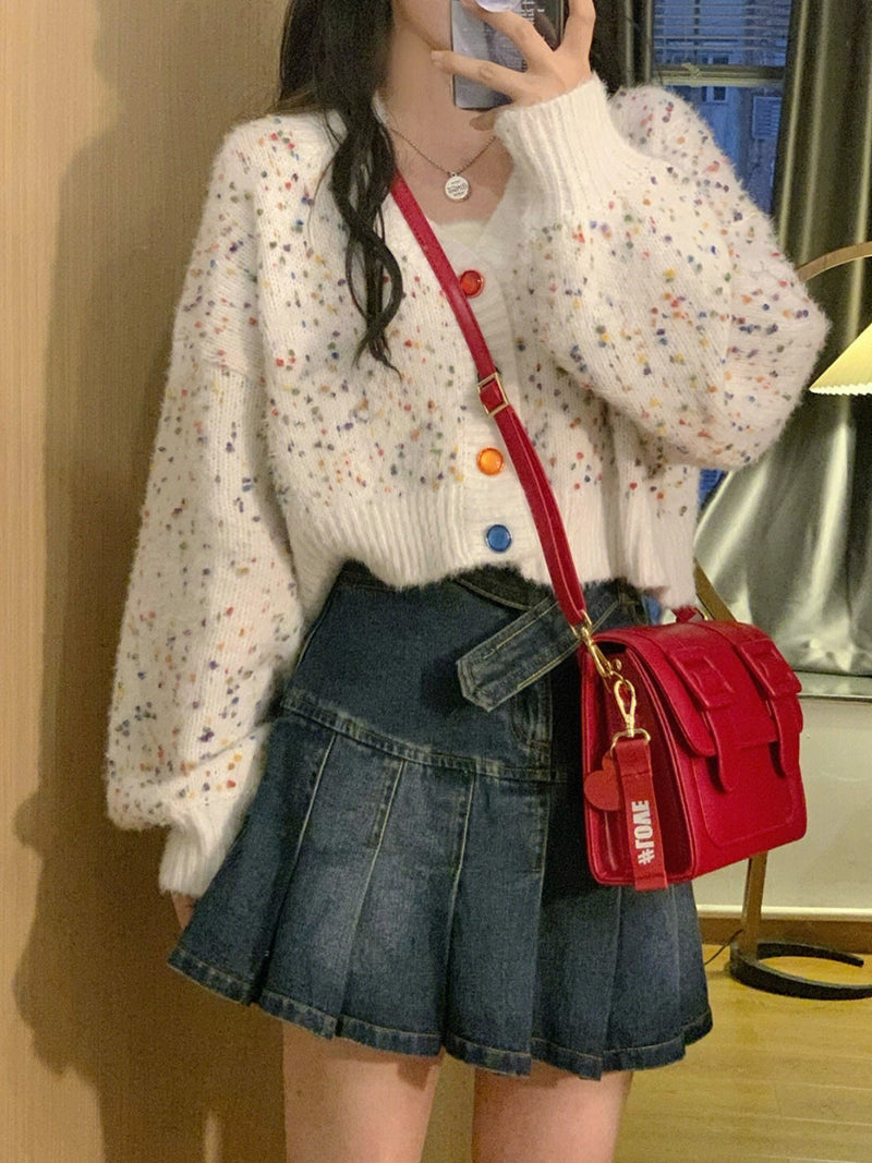 V-neck Sweater Casual Multi Color Button Sweater