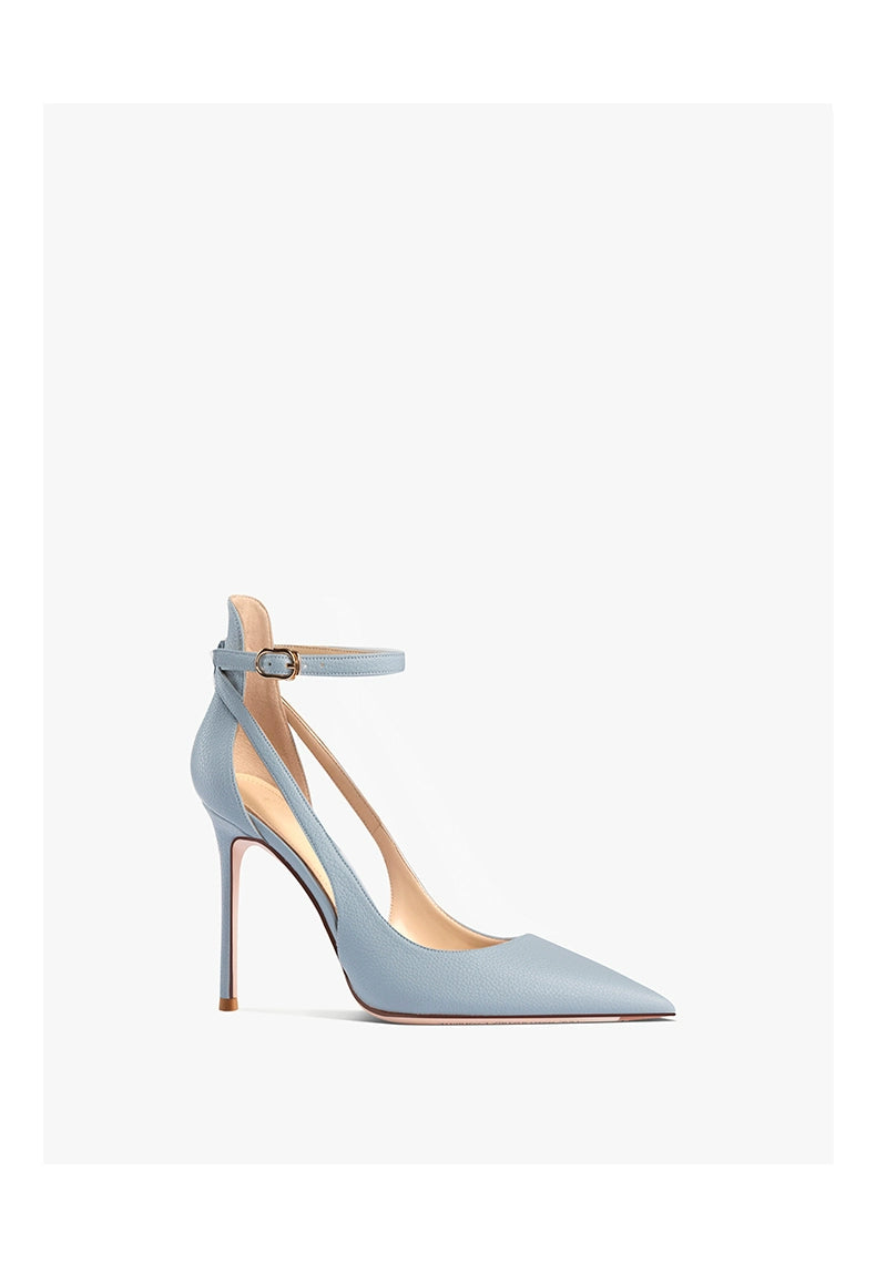 Light Blue Strap Closed Toe Sandals Women's Stiletto Heel French Style Tied Pointed High Heels