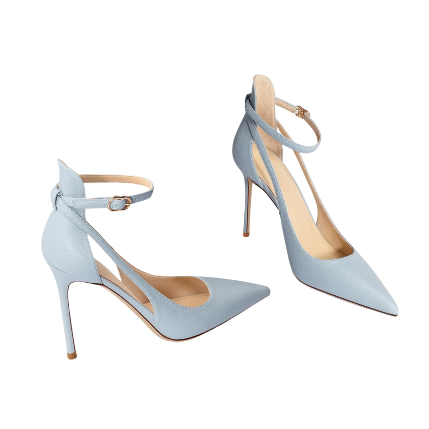 Light Blue Strap Closed Toe Sandals Women's Stiletto Heel French Style Tied Pointed High Heels