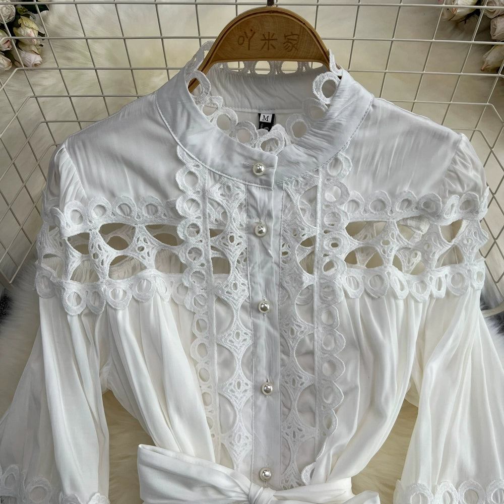 Retro Lantern Long Sleeve Single Breasted Elegance Dress