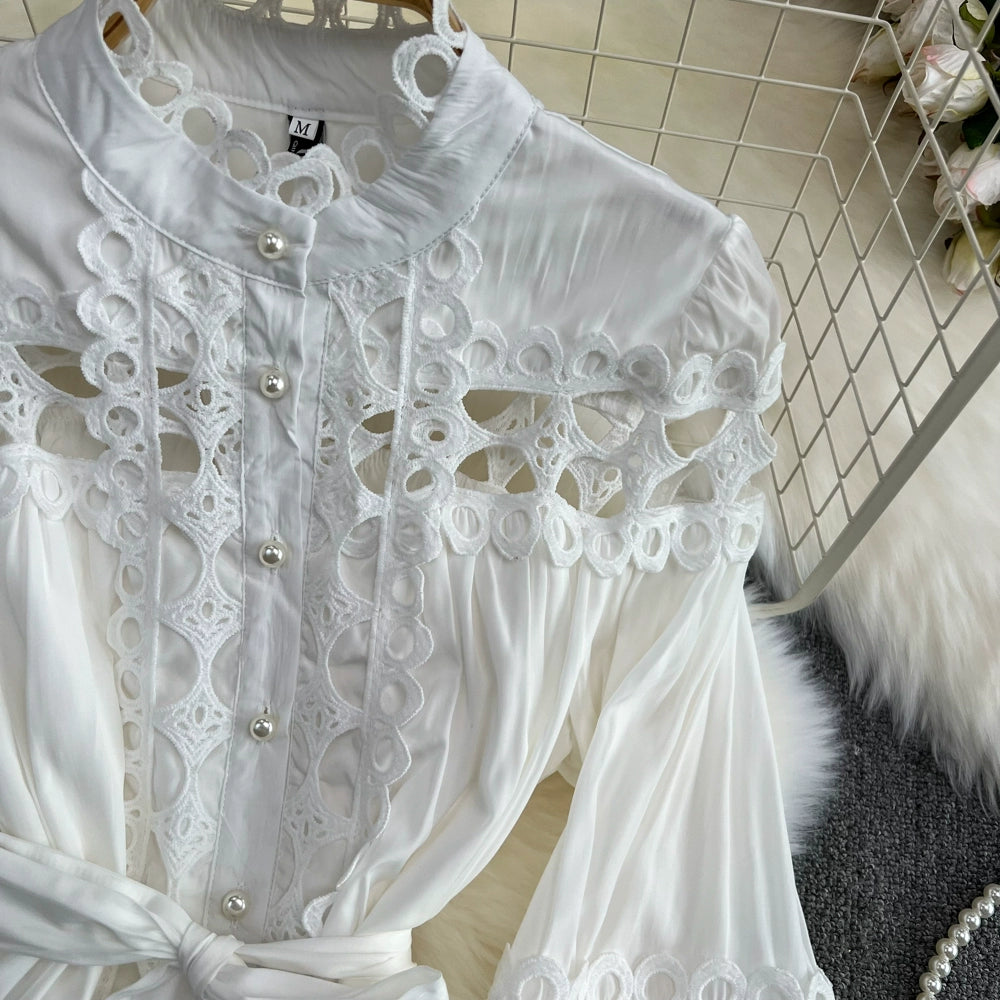 Retro Lantern Long Sleeve Single Breasted Elegance Dress