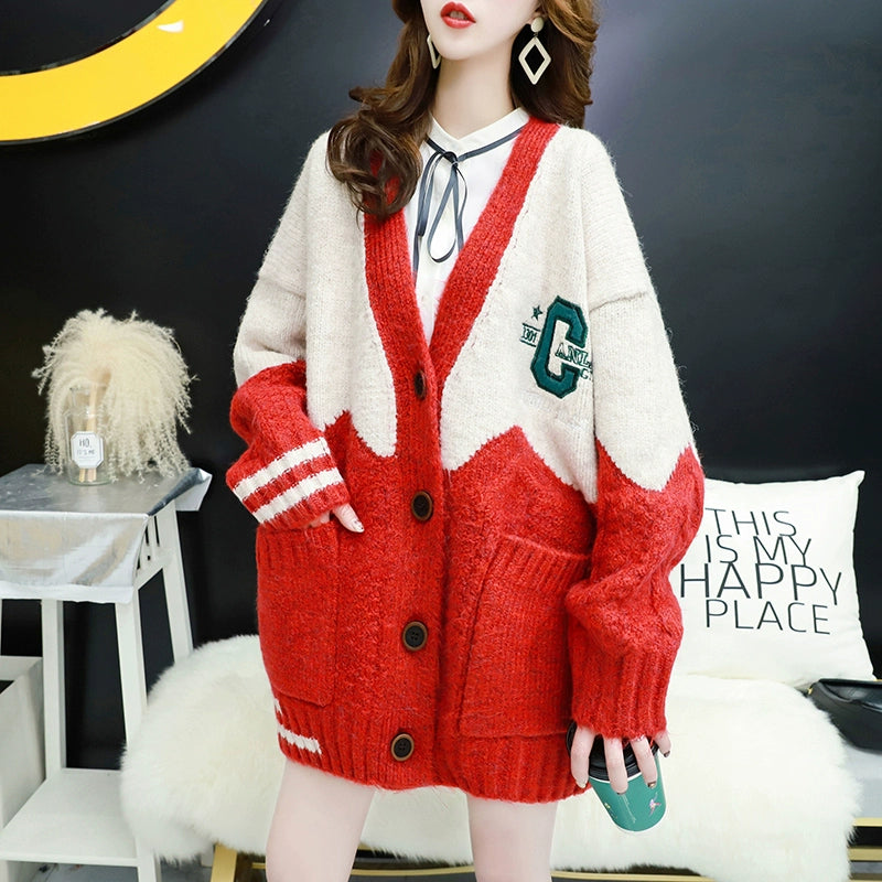 Women's Spring Jacket Mid Length Long Length Cardigan Knitted Coat