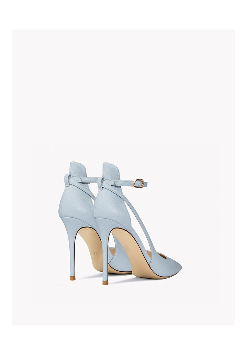 Light Blue Strap Closed Toe Sandals Women's Stiletto Heel French Style Tied Pointed High Heels