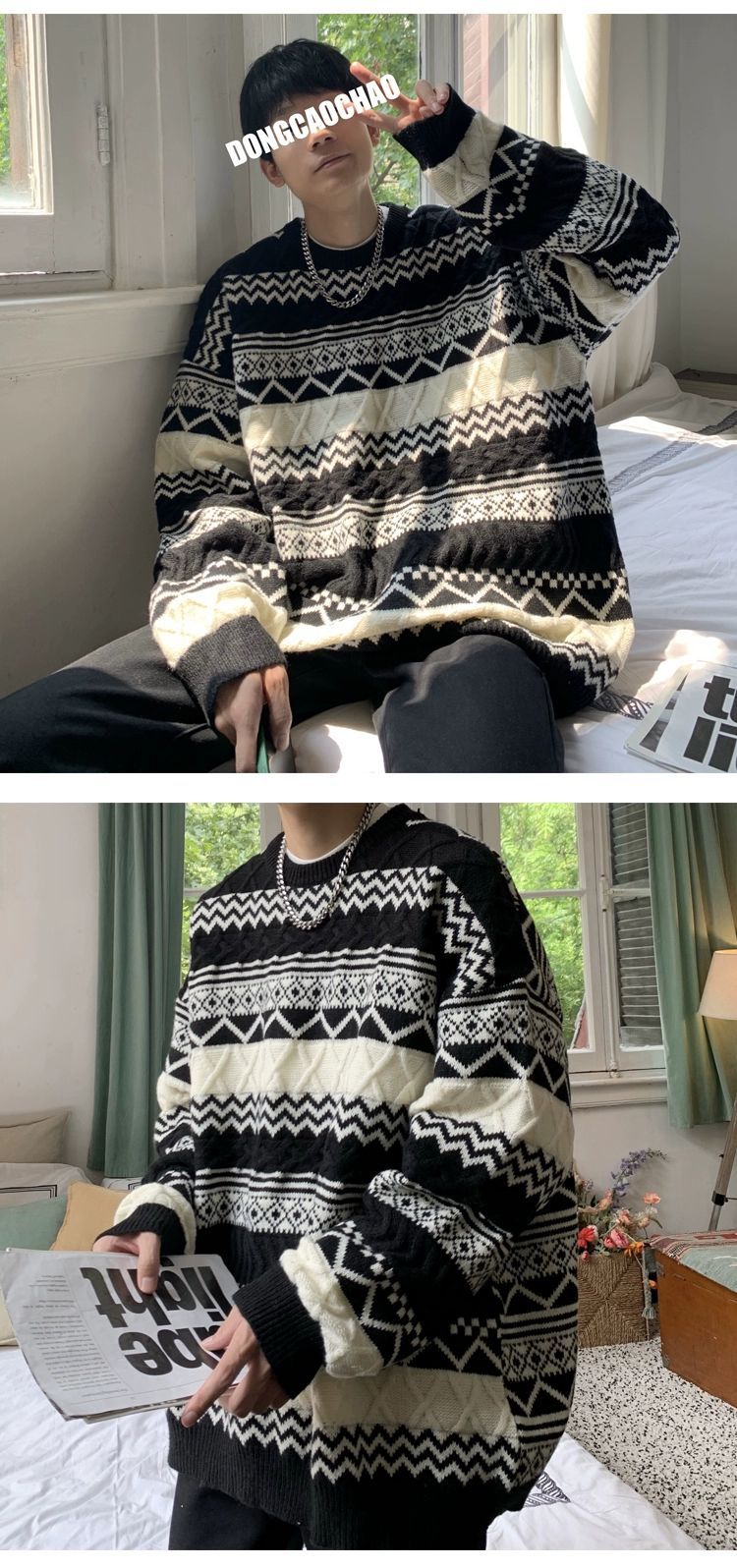 Unisex Retro Thickened Vintage Christmas Sweater Couple Matching Winter Clothes Ugly Sweater