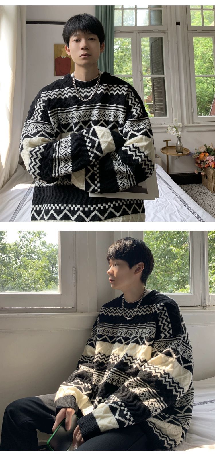 Unisex Retro Thickened Vintage Christmas Sweater Couple Matching Winter Clothes Ugly Sweater