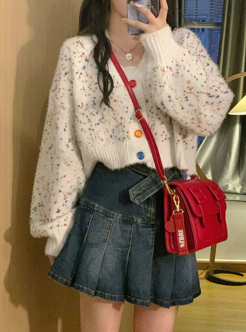 V-neck Sweater Casual Multi Color Button Sweater