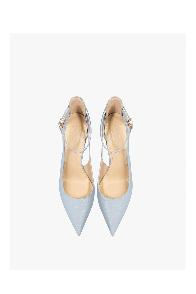 Light Blue Strap Closed Toe Sandals Women's Stiletto Heel French Style Tied Pointed High Heels