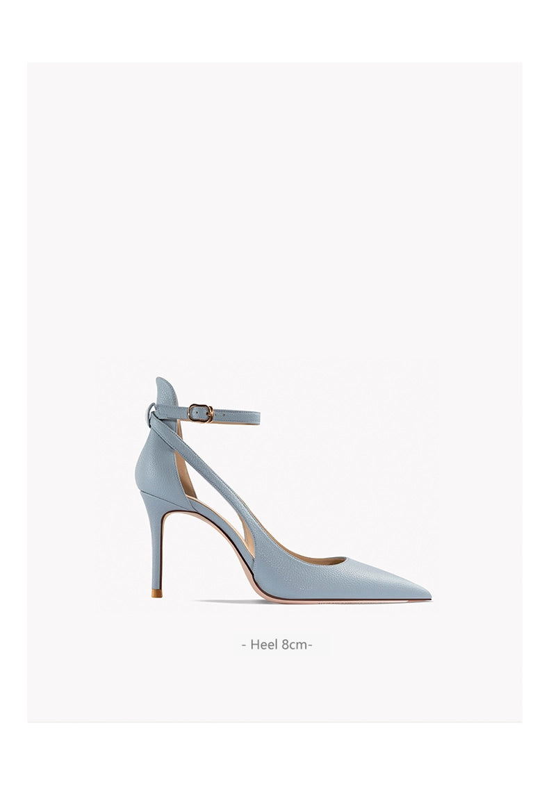 Light Blue Strap Closed Toe Sandals Women's Stiletto Heel French Style Tied Pointed High Heels