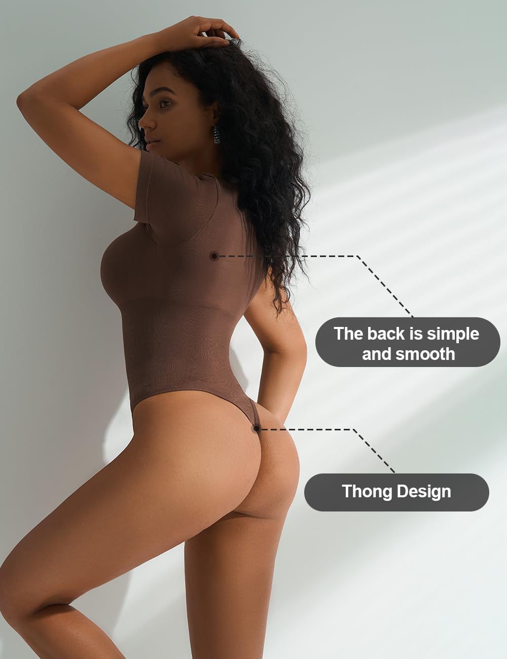Women Bodysuit Shapewear Seamless Short Sleeve Thong Tummy Control Sculpting Body Shaper