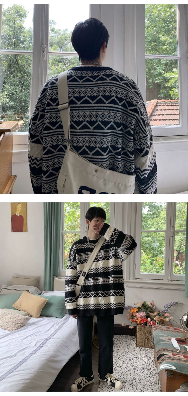 Unisex Retro Thickened Vintage Christmas Sweater Couple Matching Winter Clothes Ugly Sweater