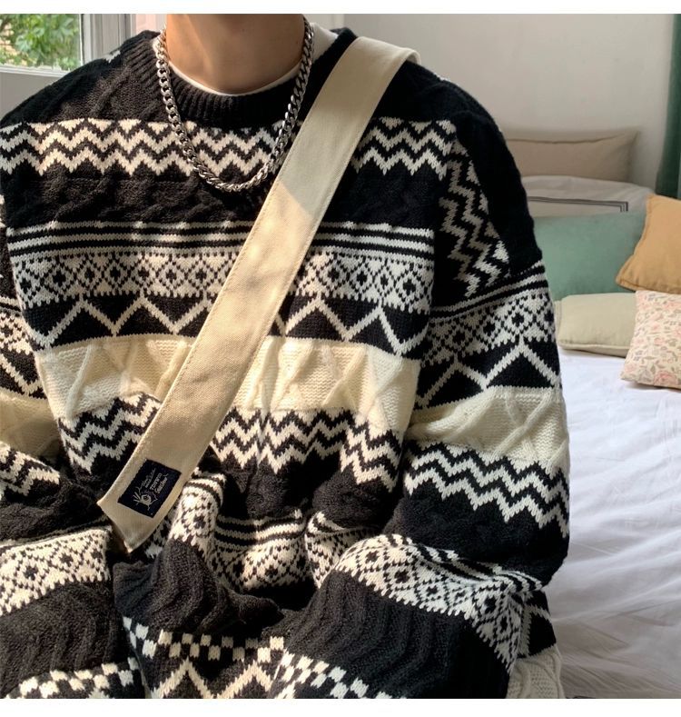 Unisex Retro Thickened Vintage Christmas Sweater Couple Matching Winter Clothes Ugly Sweater
