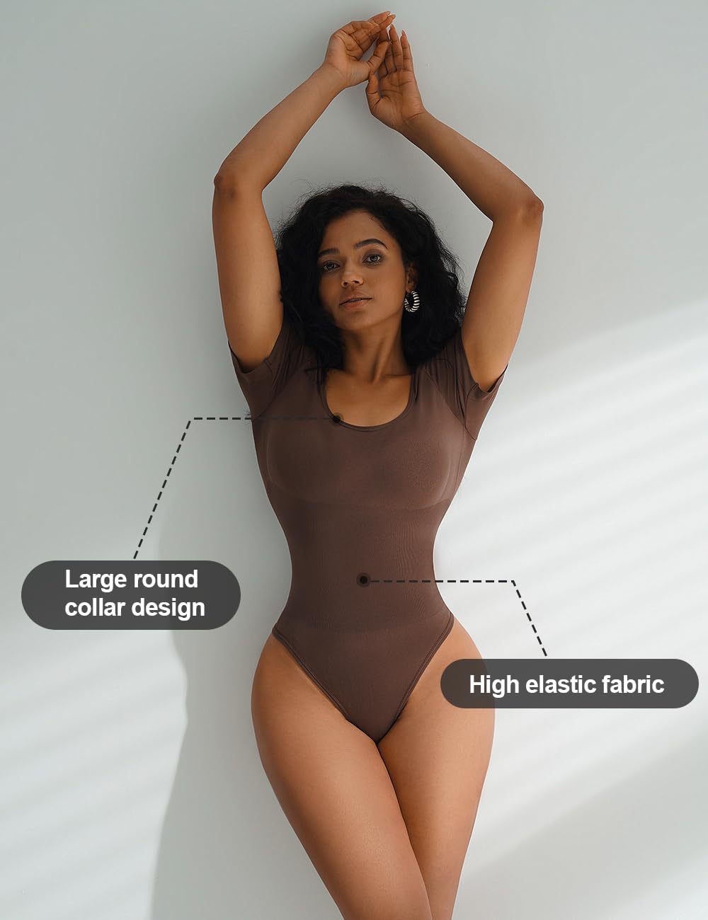 Women Bodysuit Shapewear Seamless Short Sleeve Thong Tummy Control Sculpting Body Shaper