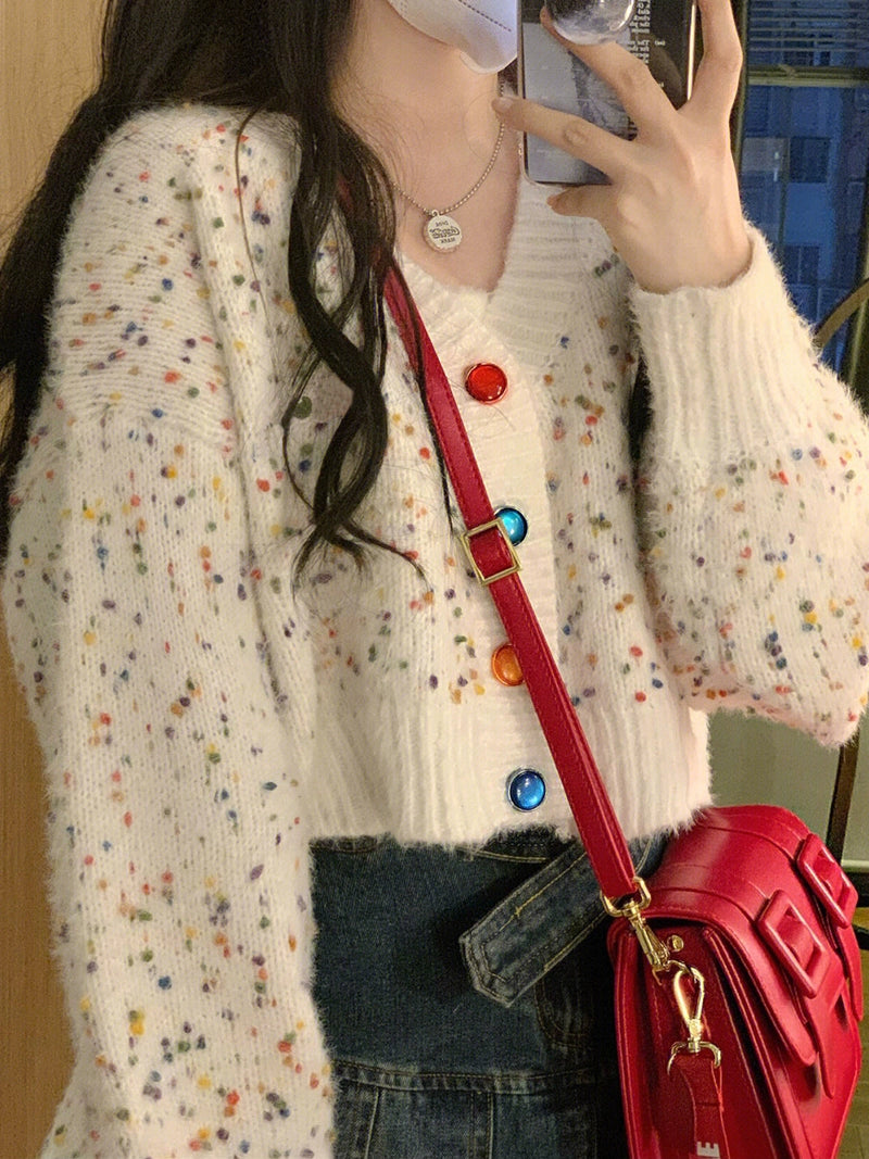 V-neck Sweater Casual Multi Color Button Sweater