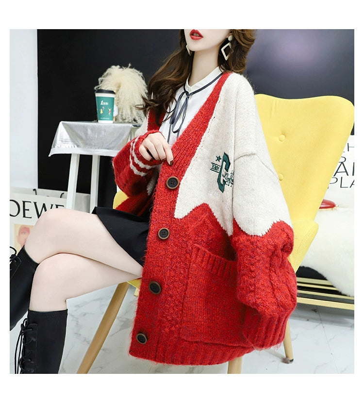 Women's Spring Jacket Mid Length Long Length Cardigan Knitted Coat