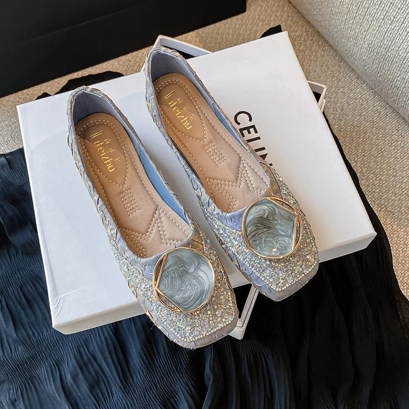 Flats Shoes for Women Rhinestone Slip-on Loafers Shoes