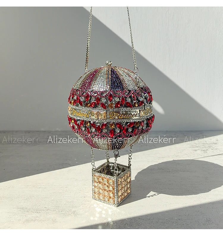 Balloon Shaped Crystal Evening Bags Women Luxury Classy Unique Clutch Purse