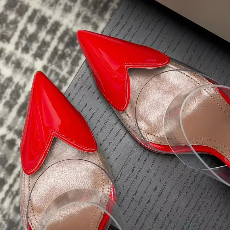 Transparent PVC Mixed-color Women Pumps Elegant Pointed toe Thin High heels Slingbacks Mules Party Prom Shoes