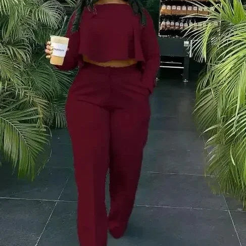 Two Piece Set Women Tracksuit Set Summer Work Elegant Long Sleeve Top Pants Set