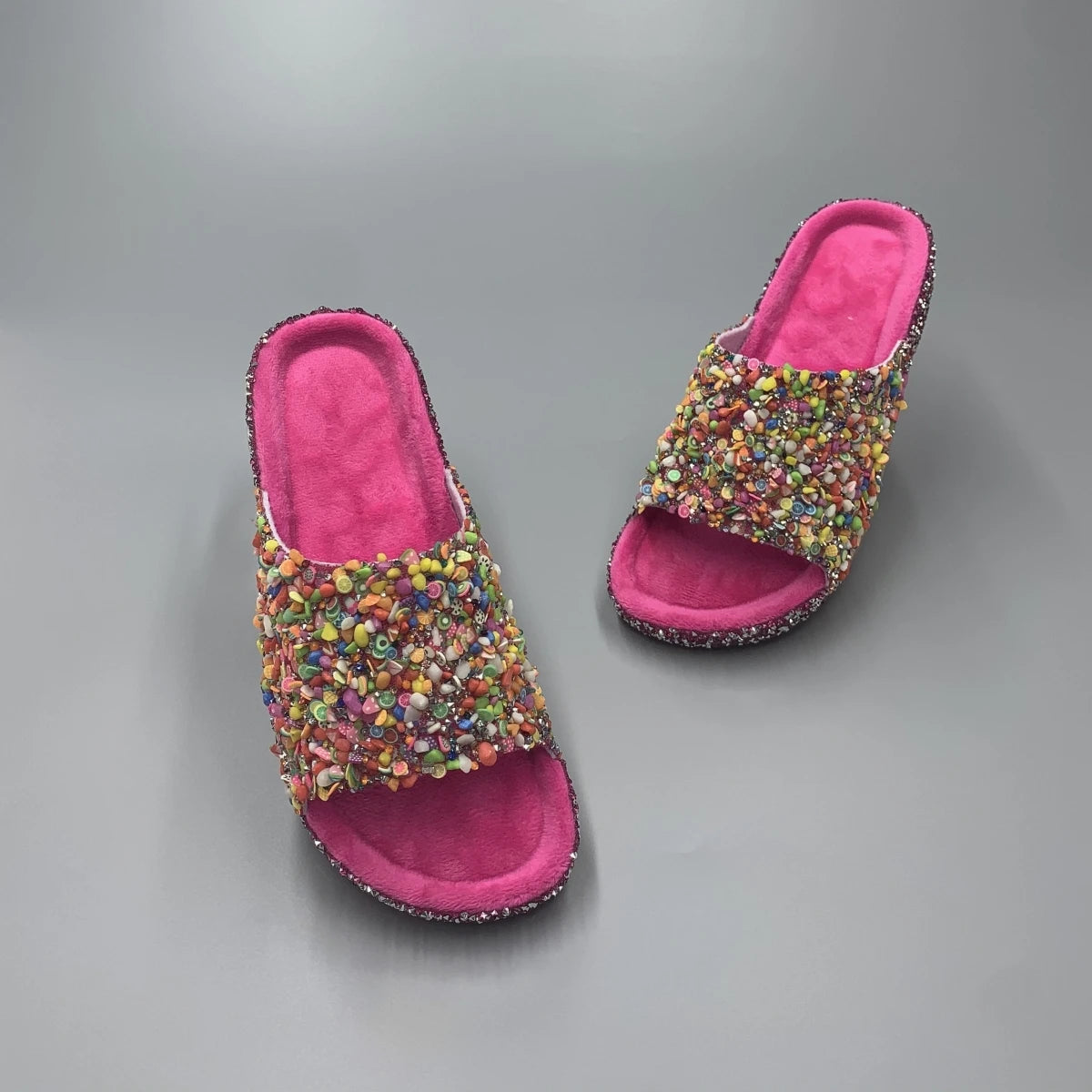 Rhinestone Embellished Women's Slippers - Durable PVC Soles Flat Slippers