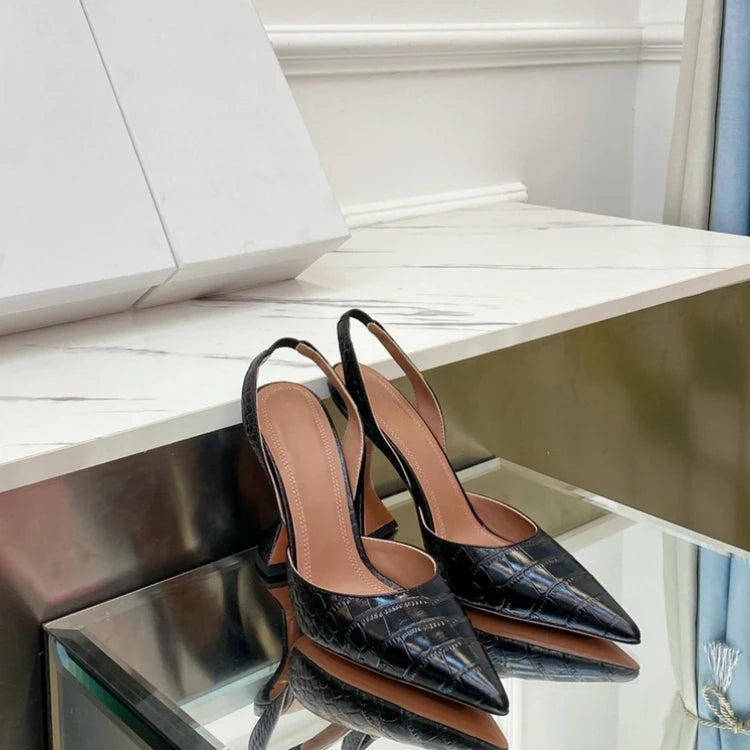 Wineglass with Crocodile Leather Pointed High Heel Shallow Mouth European Beauty Sandals