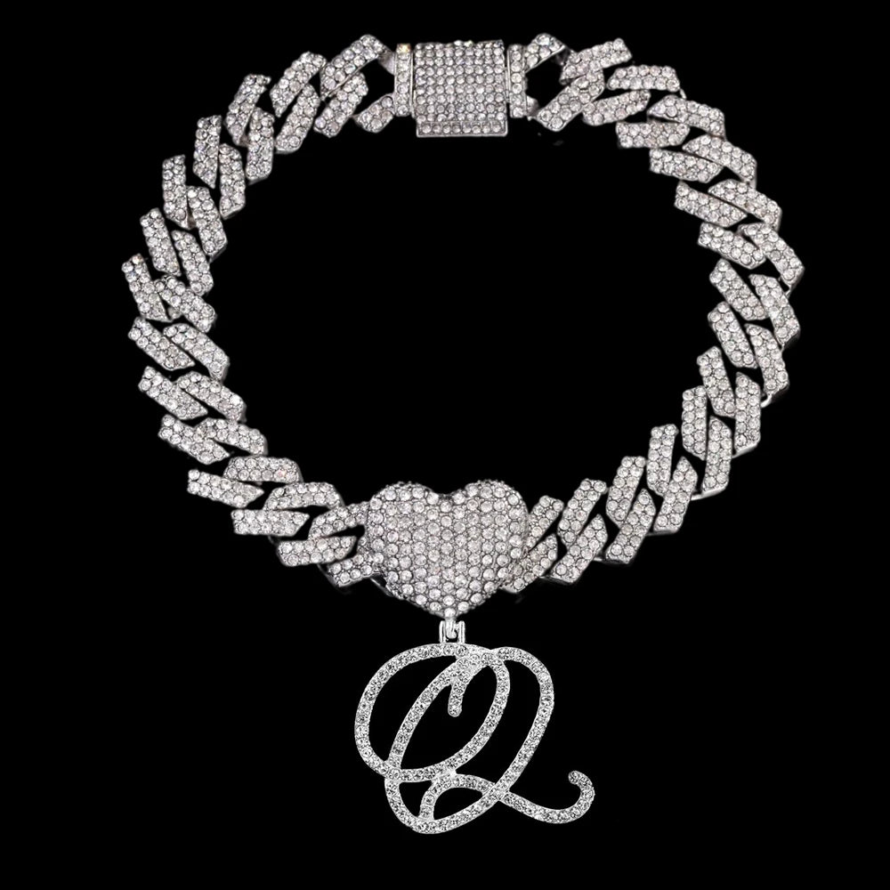 A-Z Cursive Initial Letter Cuban Anklets Bracelet For Women 14mm Iced