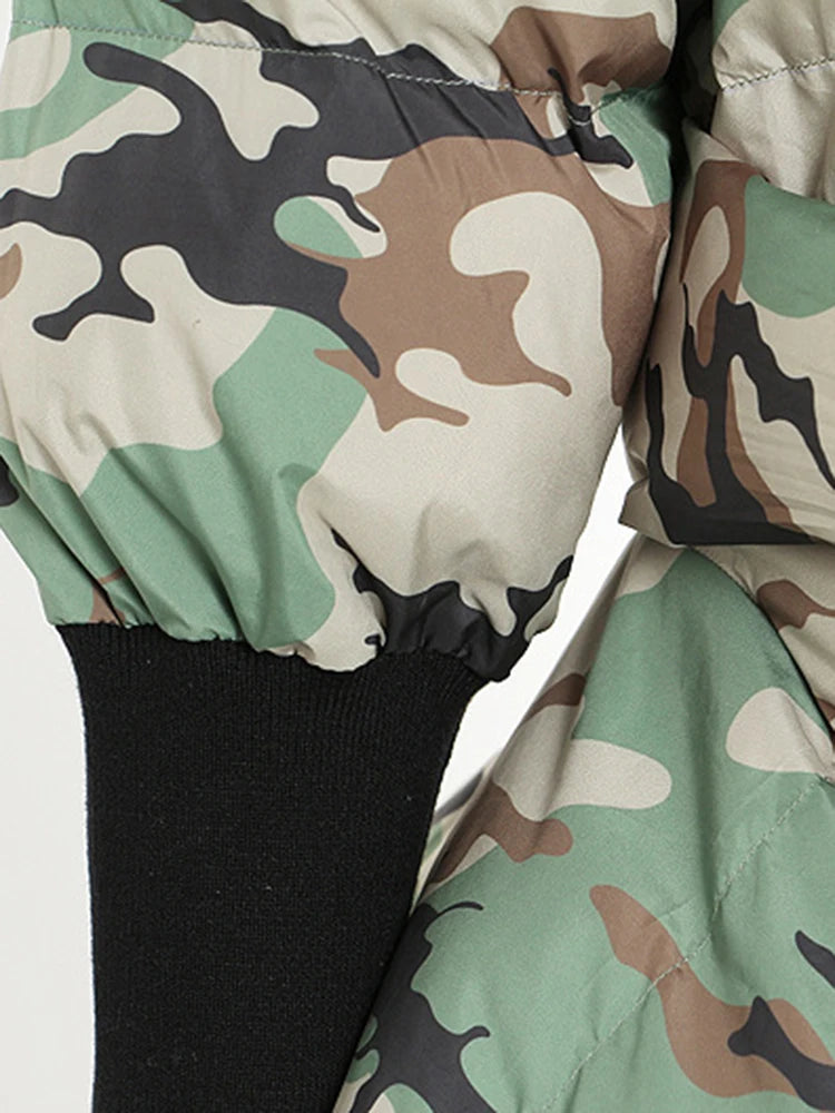 Women's Cotton-padded Coat Belt Irregular Waist Camouflage Knitted Sleeve Parkas Jackets Winter Jackets