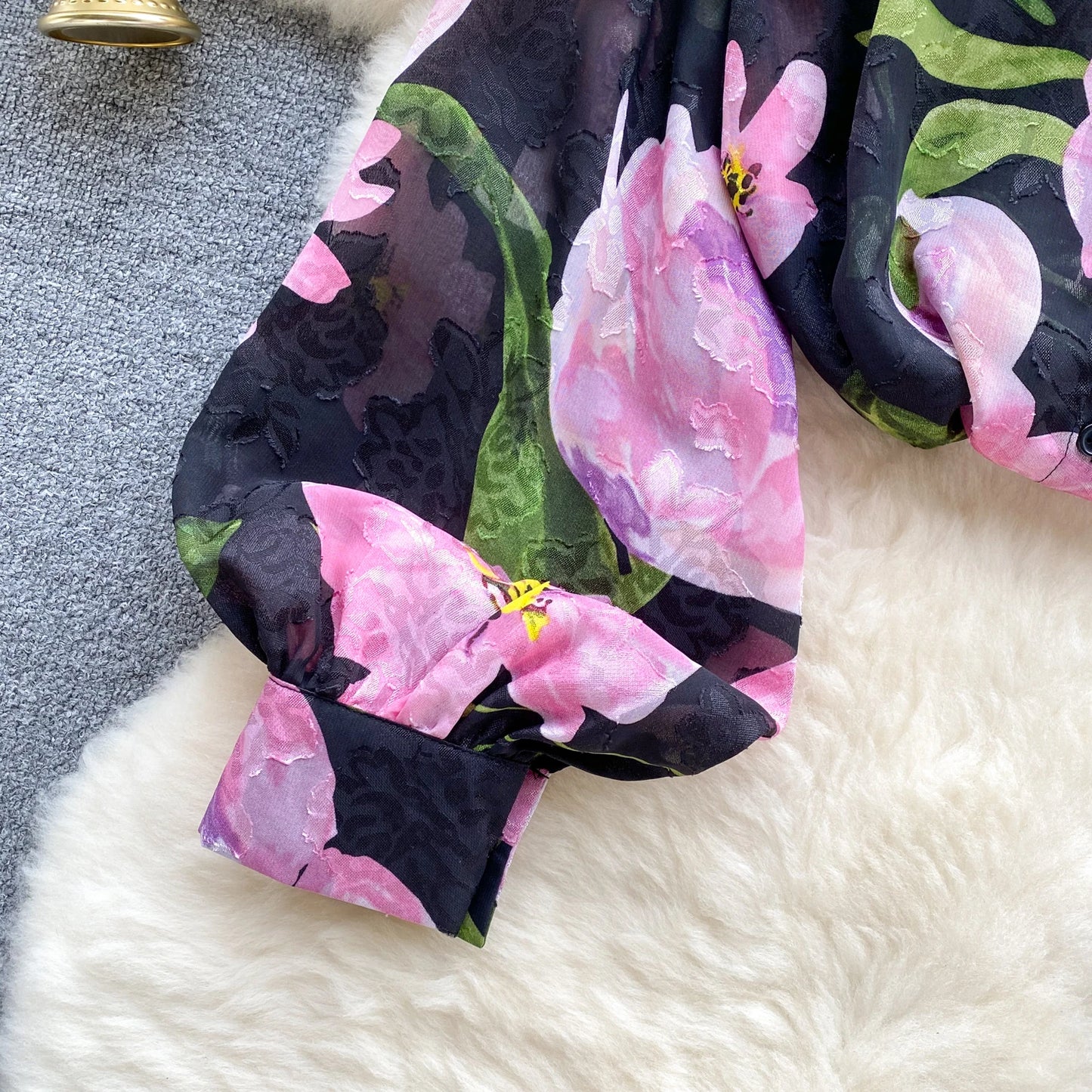 Floral Print Women Shirt Summer Lantern Sleeve Retro French Loose Blouse