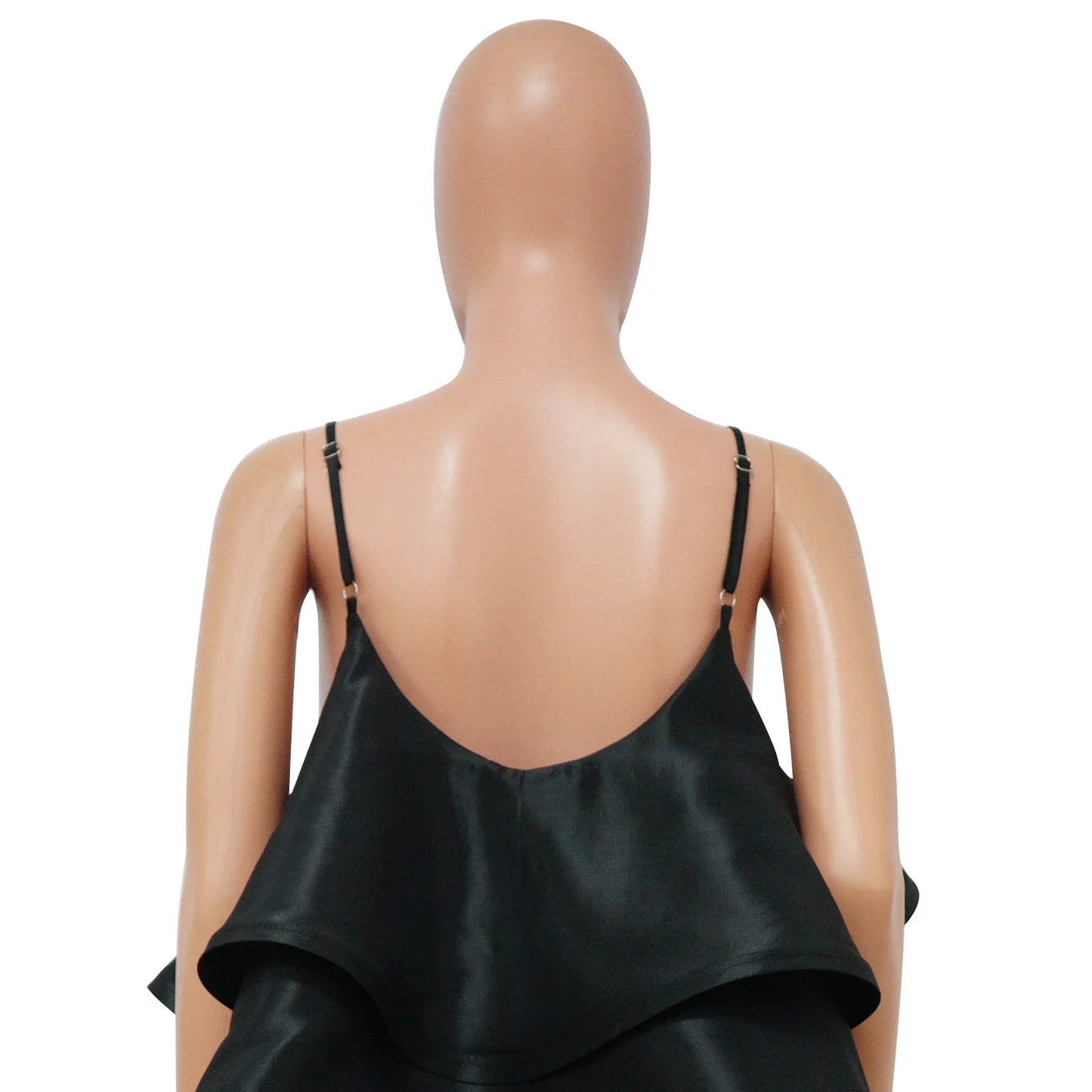 Women Spaghetti Strap U Collar Sleeveless Party Mini Fairy Satin Dress