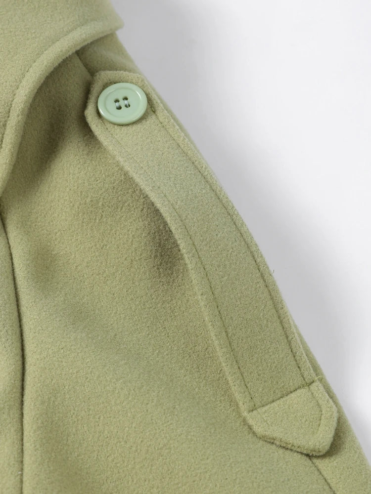 Urban Solid Double Breasted Long Women Coat Loose Full Sleeve Belt Double Breasted Jacket