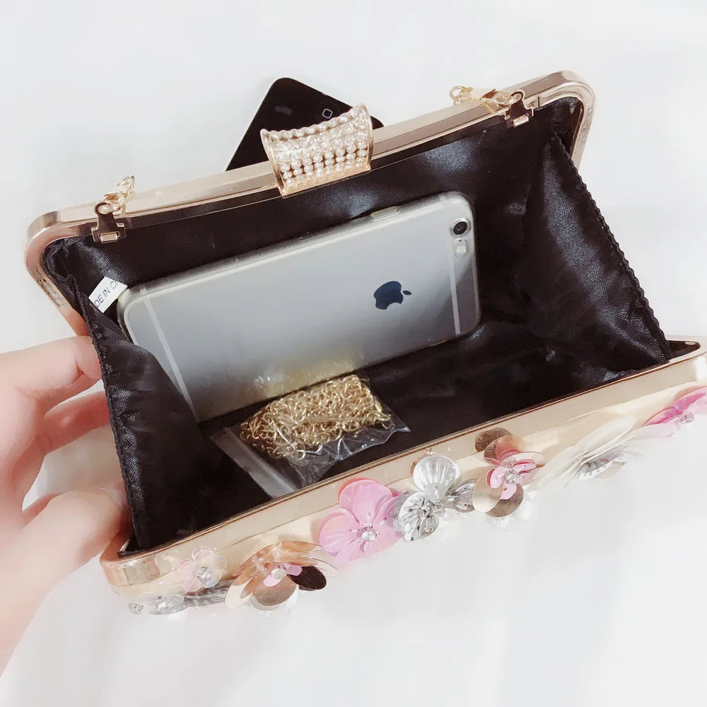 Women Multicolored Flower Evening Clutch Floral Bag