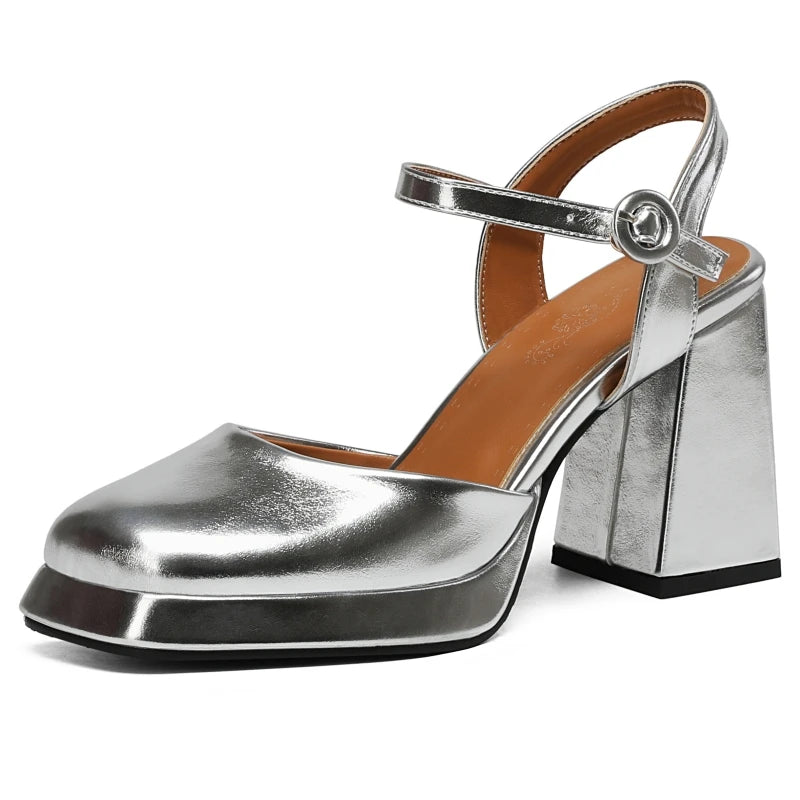 Luxury Women's Sandals Summer Shoes Ankle Strap Gold Silver High Heels Close Toe Party Shoes