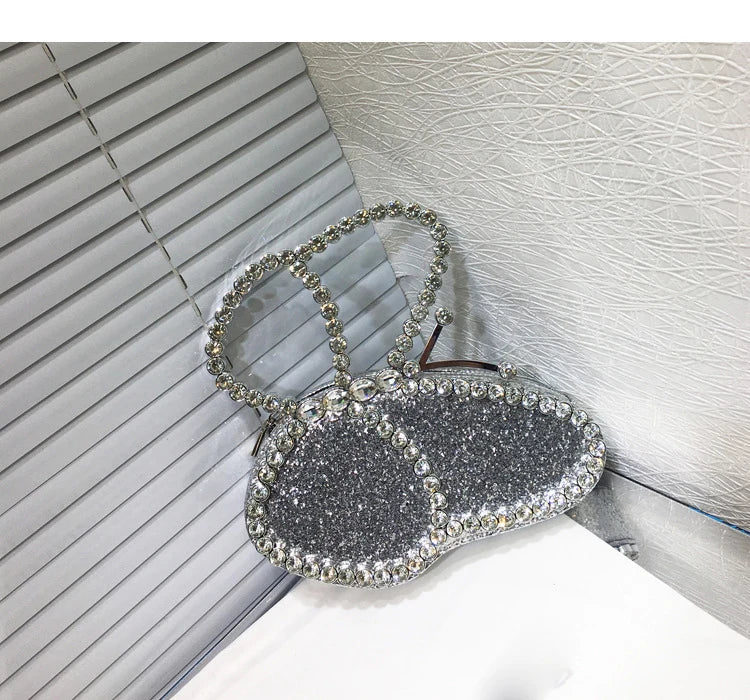 White Rhinestone Pink Butterfly Wedding Evening Clutches Party Prom Purse