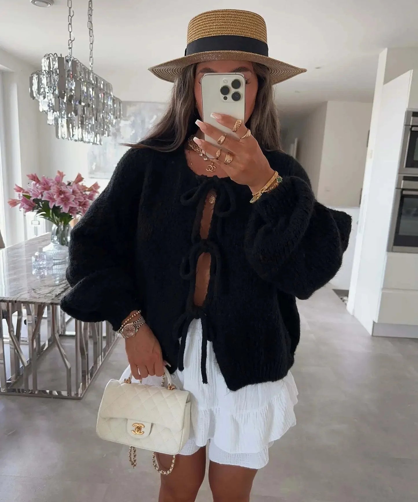 Elegant Knitted Cardigan Sweater Women's Lace up Cardigan