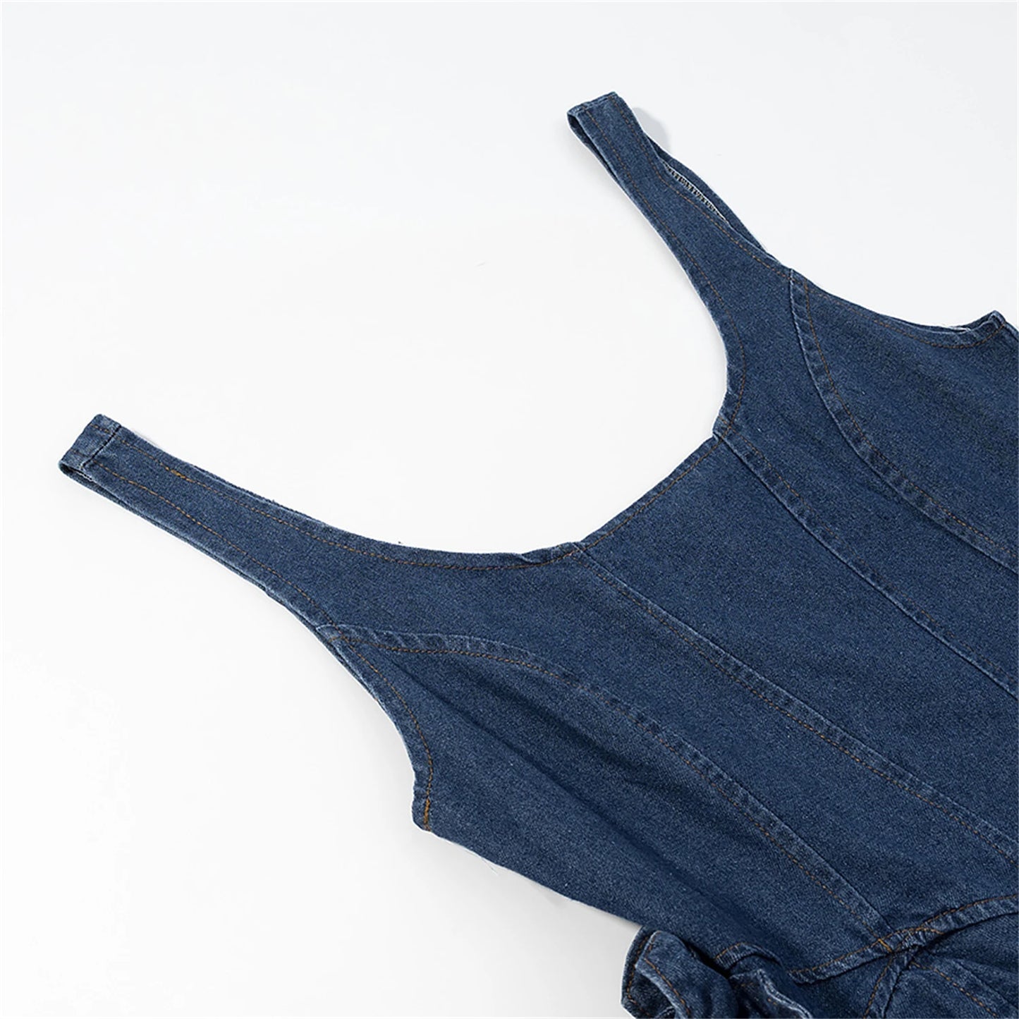 3D Flower Double Layer Denim Mini Dress Waist Sinching Mini Dress