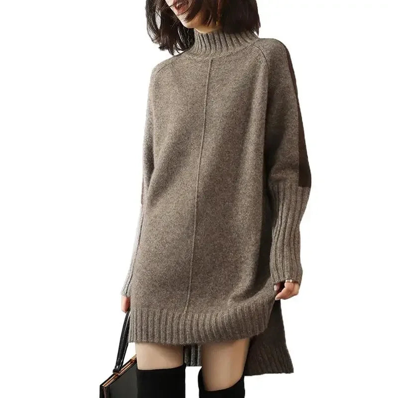 Turtleneck Knitted Sweater Women Pullovers Thick Jumpers Wool Knit Crochet Y2k Sweater