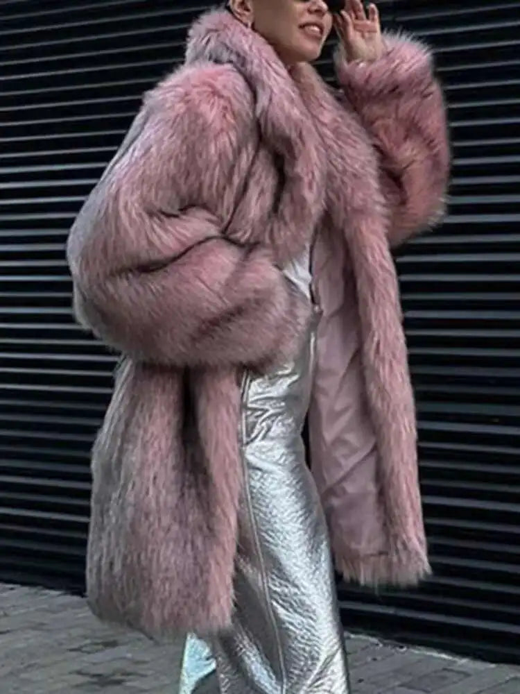 Tide Faux Fur Coat European Style Hooded Loose All Match Warm Cardigan Jacket
