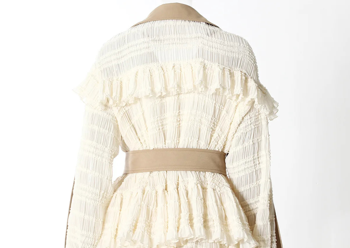 Lace Patchwork Trench Coat Women's Lapel Loose Double Breasted Windbreaker