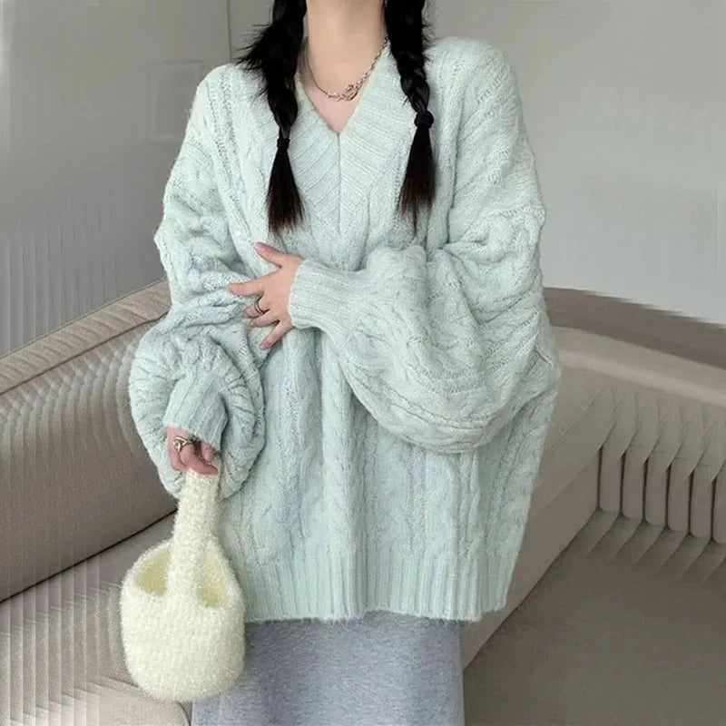 Oversized Knitted Long Sleeve Pullover for Women