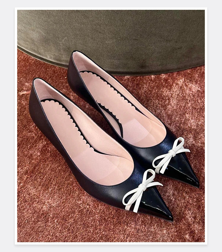 Butterfly Knot Color Blocked Shoes for Women Pointed Shallow Mouth Slim Heel High Heels