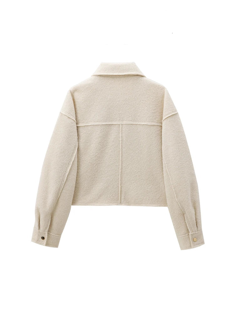 Cropped Jacket with Pockets for Women, Long Sleeve Coat Front Zipper Female Outerwear