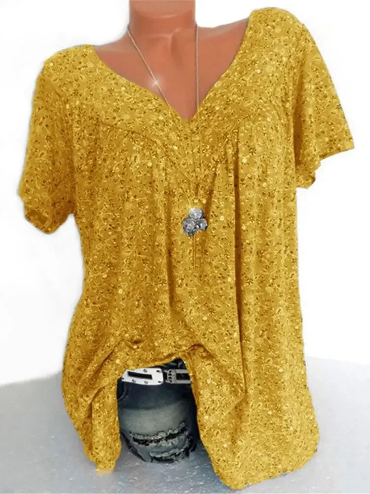 Loose Sleeveless Long Tank T-Shirt V-Neck Tops Floral Print Tees