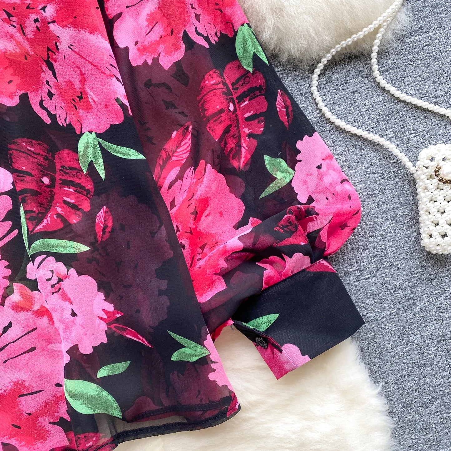 Floral Print Women Shirt Summer Lantern Sleeve Retro French Loose Blouse