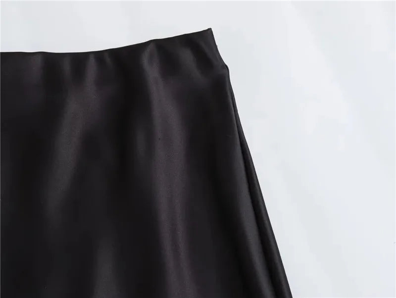 Black Satin Skirt Woman High Waist Elegant Long Skirts For Women Fashion Summer Midi Skirt Office Women's Skirts