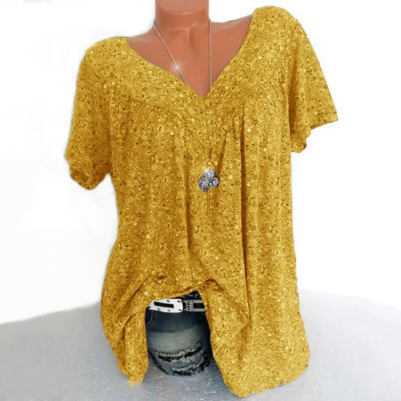 Loose Sleeveless Long Tank T-Shirt V-Neck Tops Floral Print Tees