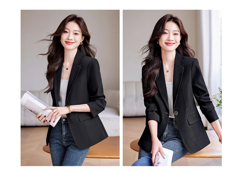 Women Office Blazer Casual Single Button Long Sleeve Office Coat